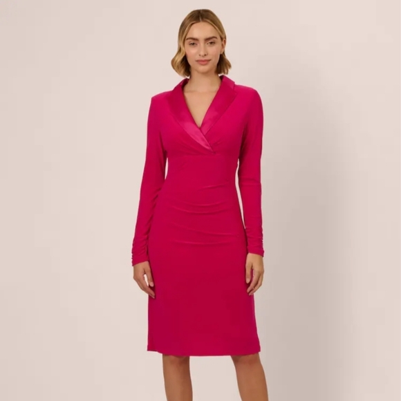 NWT ADRIANNA papell Pink JERSEY tuxedo Dress Size 14 - Picture 1 of 2